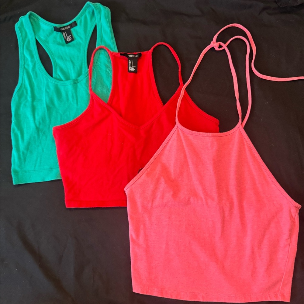 Set of 3 Cropped Tank Tops - Forever 21 Crop Top Bundle – 3 Tops – Size Small